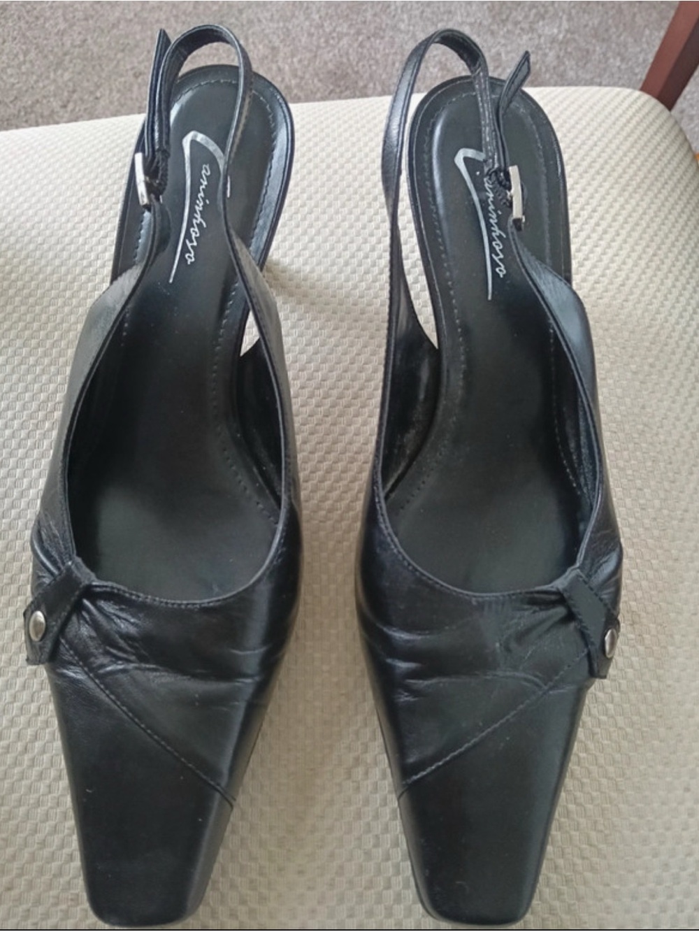 Black Slingback Square-Toe Women's Heels